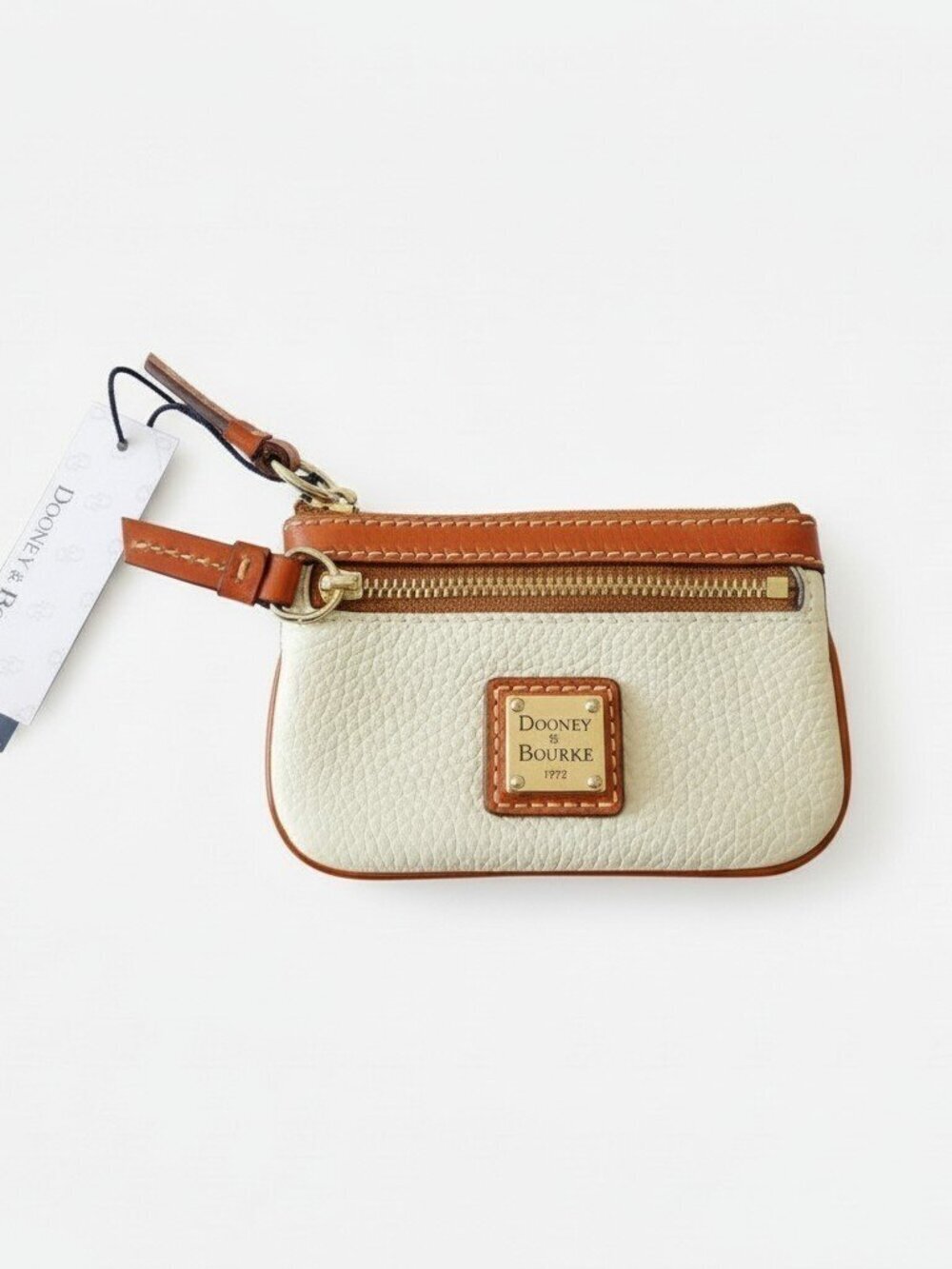 NWT Dooney & Bourke Bone Pebbled Leather Key Pouch Wallet Coin Purse Tan